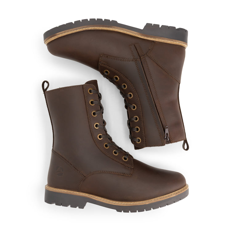 Torpsund Women - Lace-Up Boots with Zipper - Wool-Lined - Dark Brown UPD