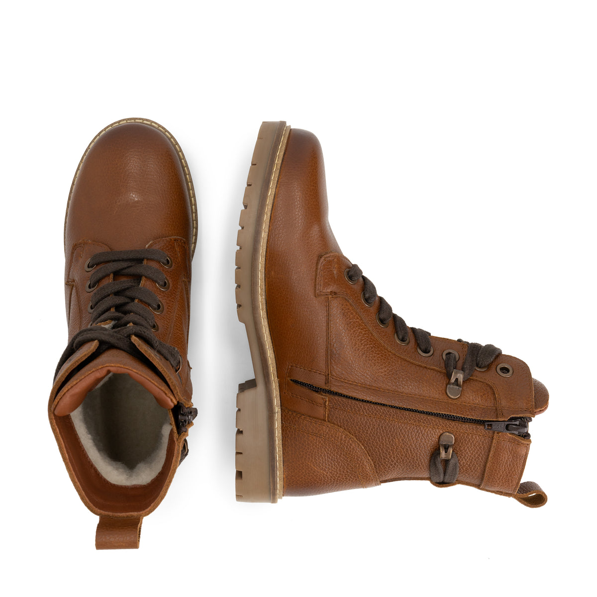 Kongsmark Women - Lace-up boots - Wool-lined - Cognac UPD